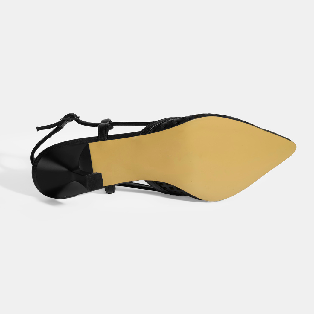 Siyah Kadın Perforeli Slingback Deri Topuklu Ayakkabı