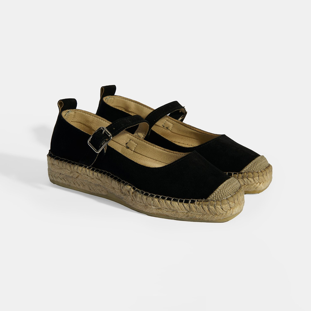 Siyah Kadın Toka Detaylı Süet Mary Jane Espadril