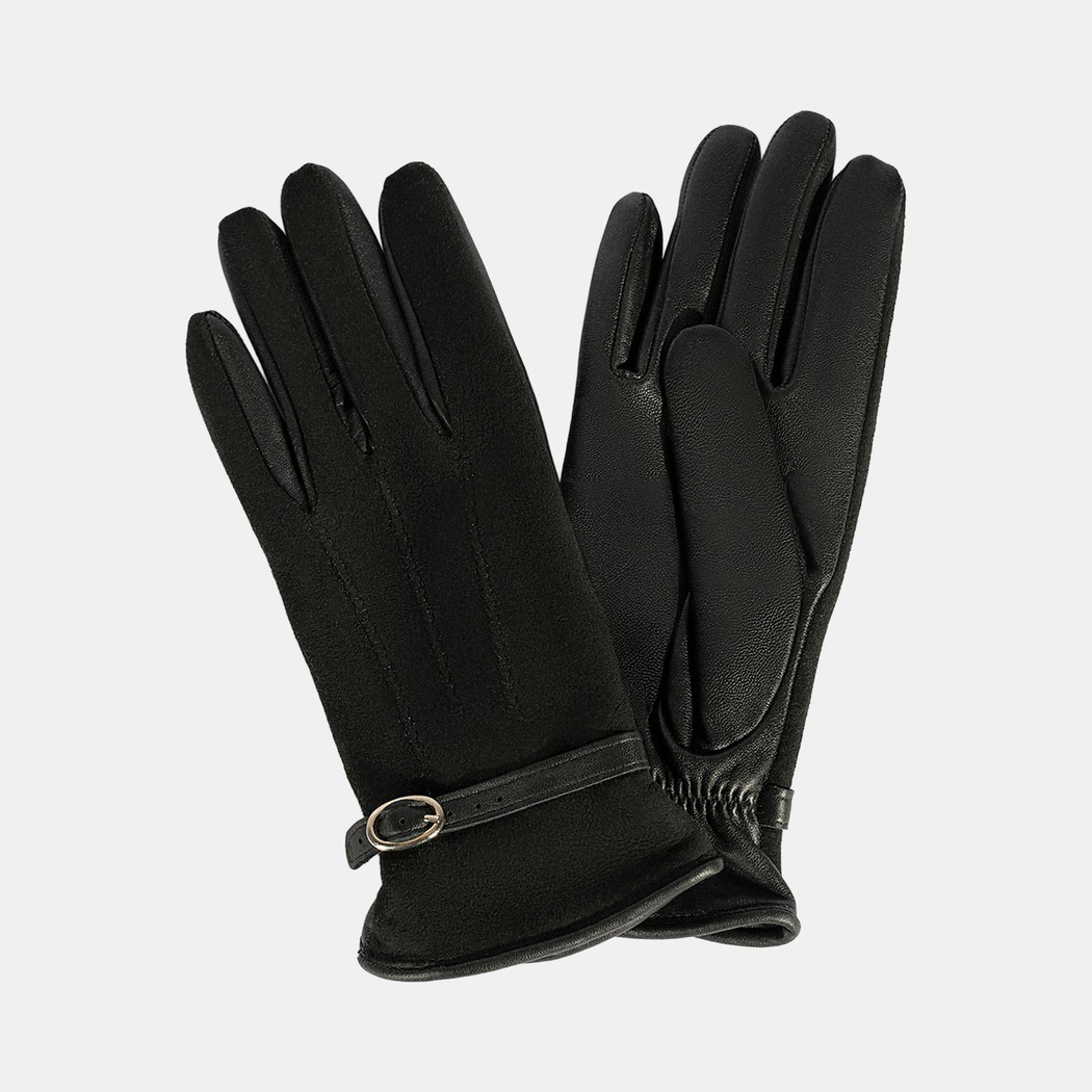 Siyah Kadın Tokalı Süet Eldiven