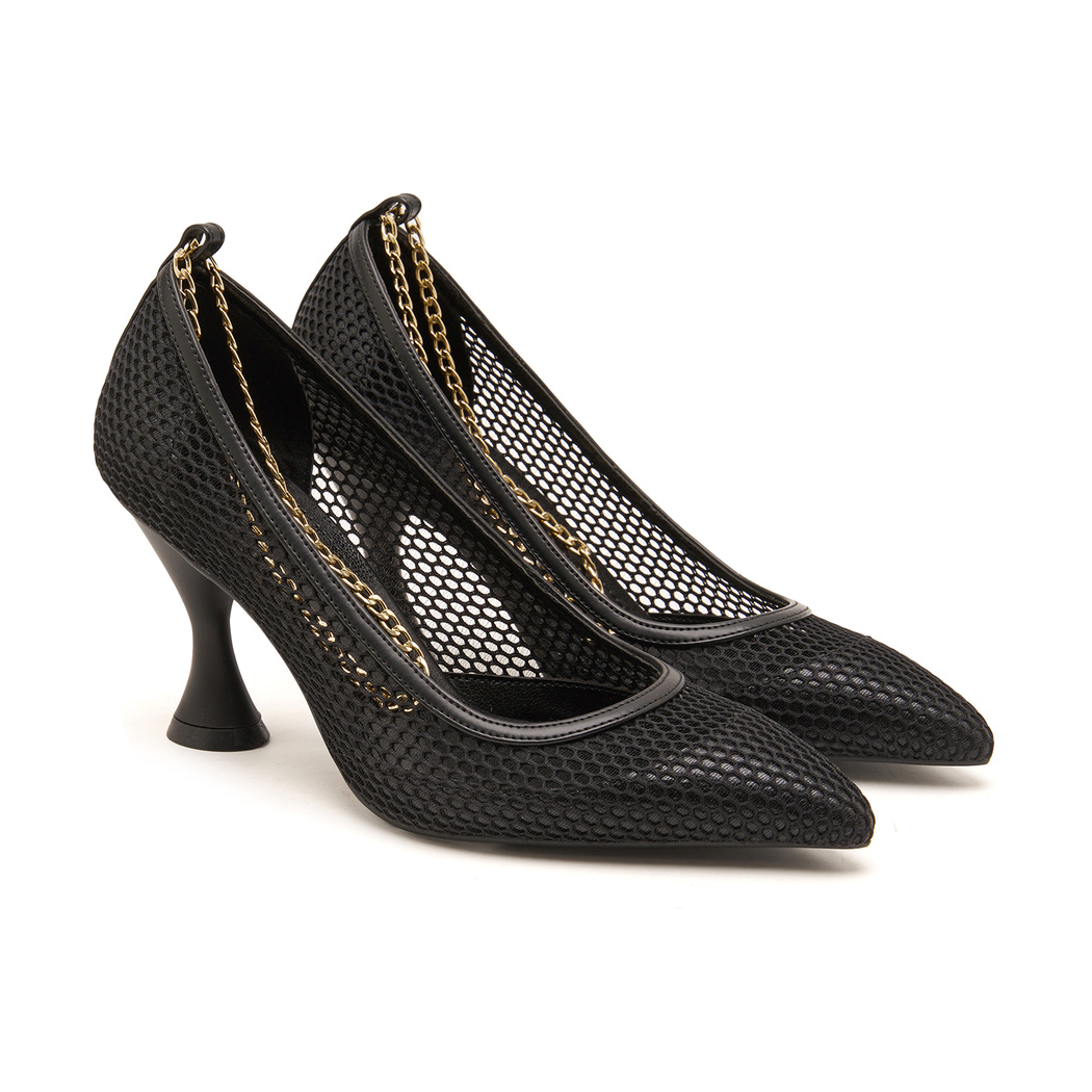 Siyah Karla Kadın Zincir Detaylı Klasik Ayakkabı