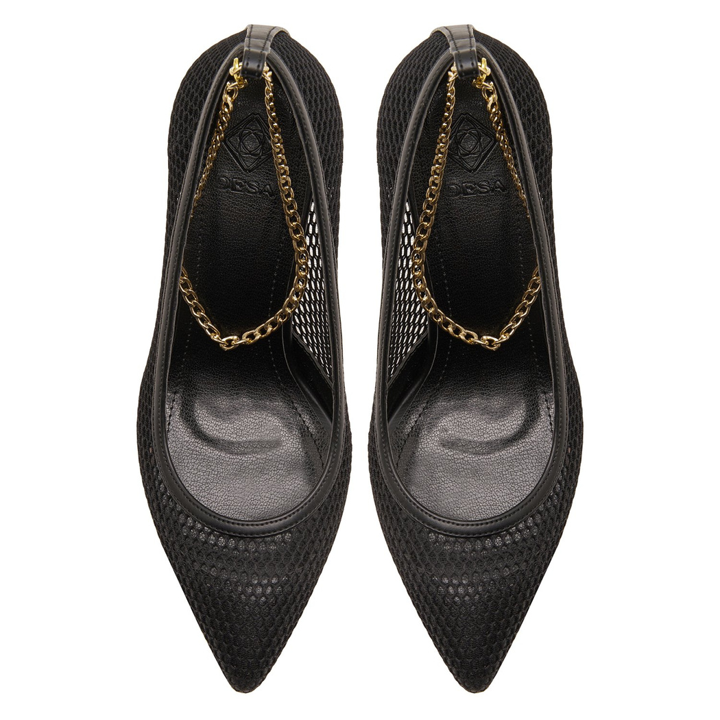 Siyah Karla Kadın Zincir Detaylı Klasik Ayakkabı