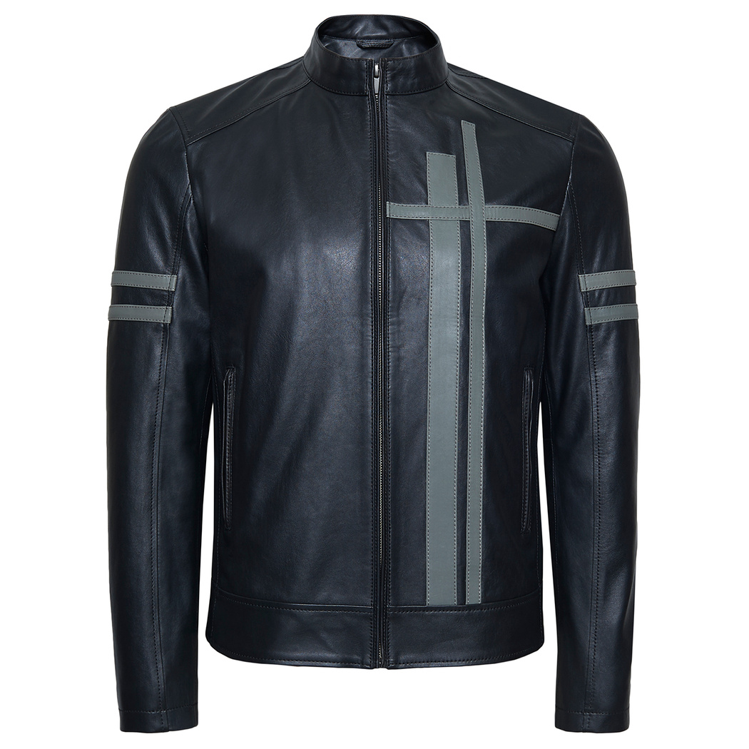 Siyah Ligne Erkek Deri Mont