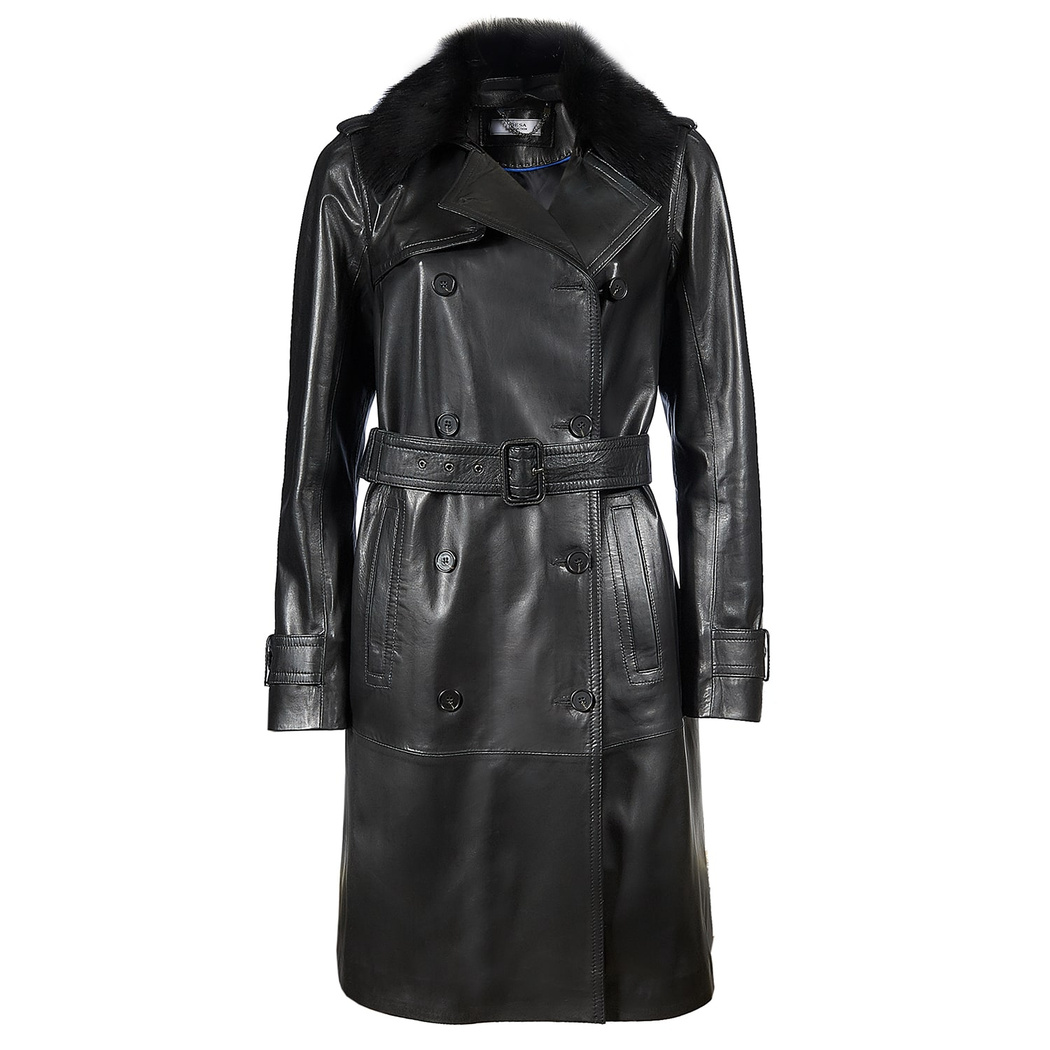 Siyah Marjorie Kadın Deri Trençkot