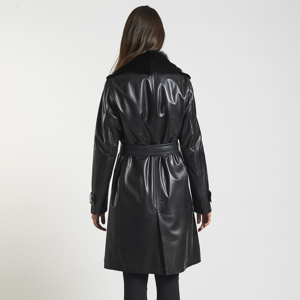 Siyah Marjorie Kadın Deri Trençkot