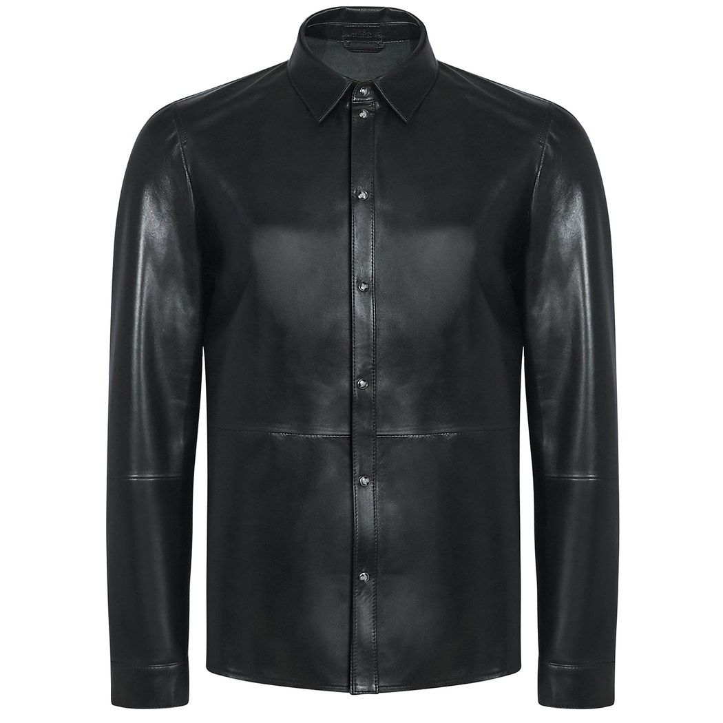 Siyah Mateja Erkek Deri Gömlek