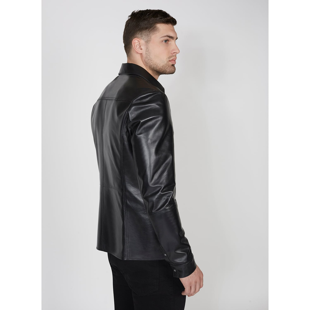 Siyah Mateja Erkek Deri Gömlek