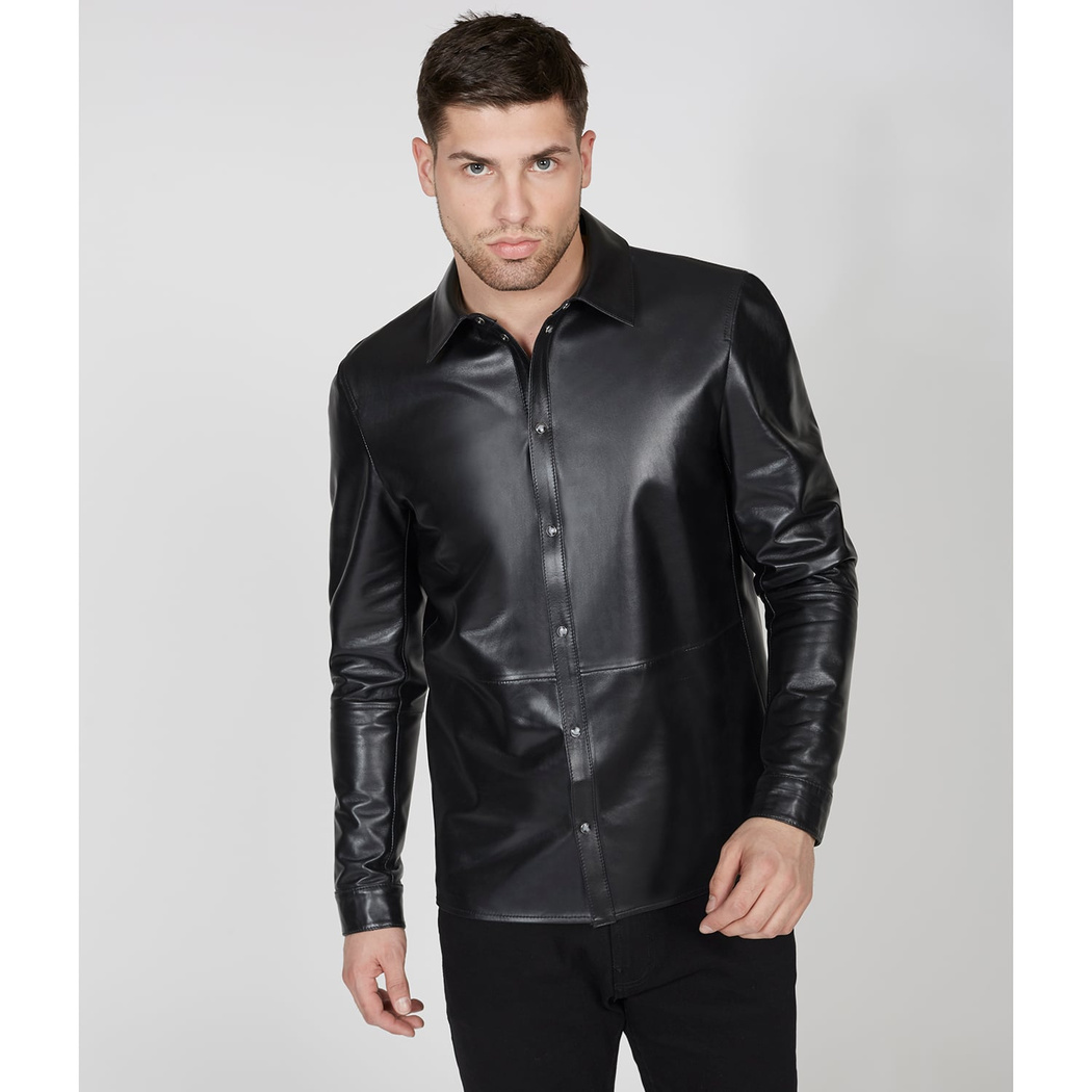 Siyah Mateja Erkek Deri Gömlek