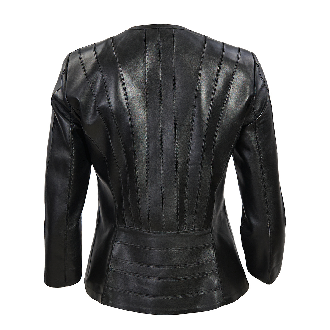 Siyah Menilis Kadın Panelli Deri Biker