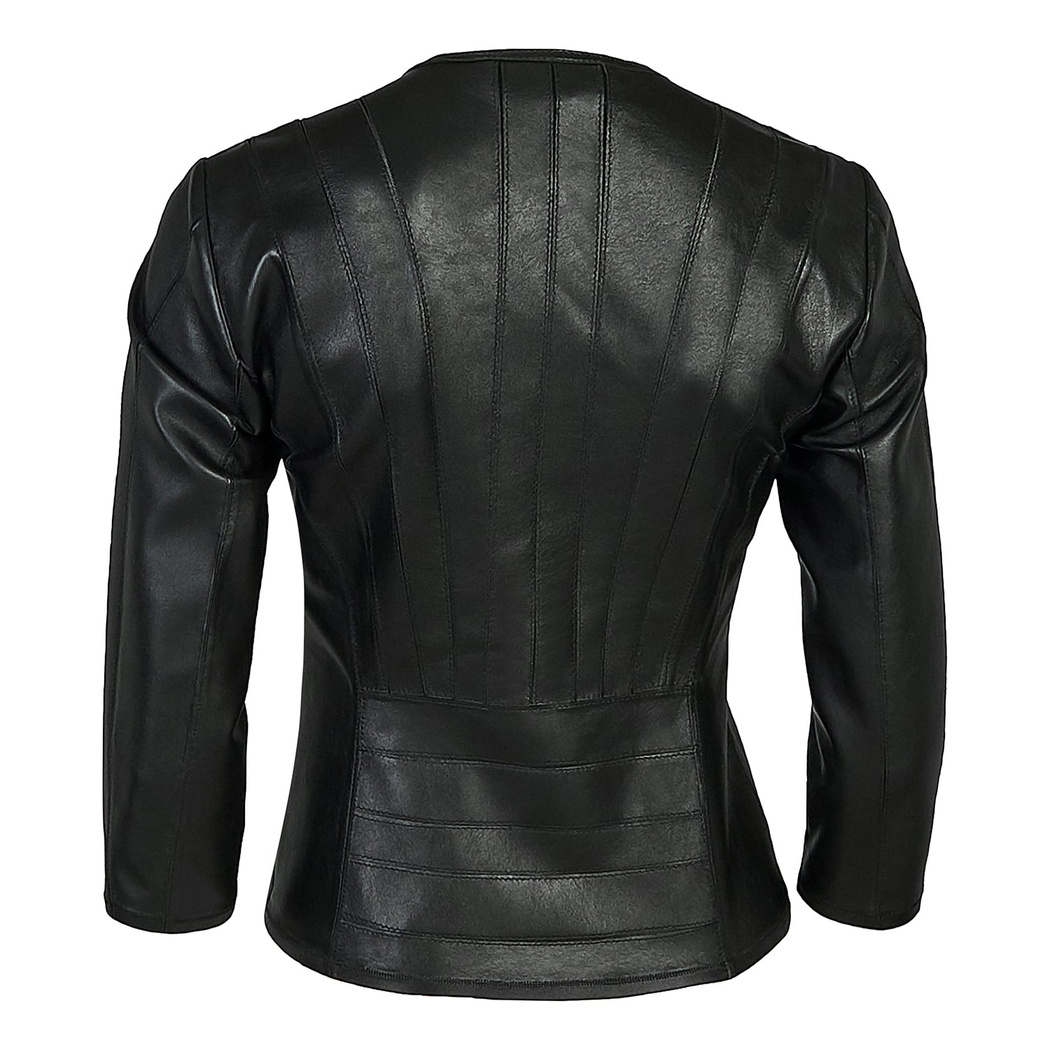 Siyah Menilis Kadın Panelli Deri Biker Mont