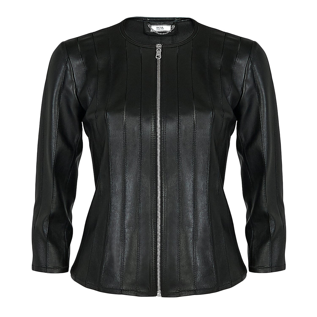 Siyah Menilis Kadın Panelli Deri Biker Mont