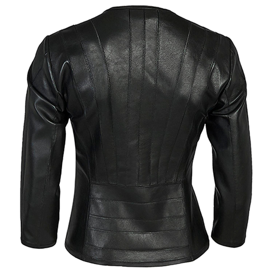 Siyah Menilis Kadın Panelli Deri Biker Mont