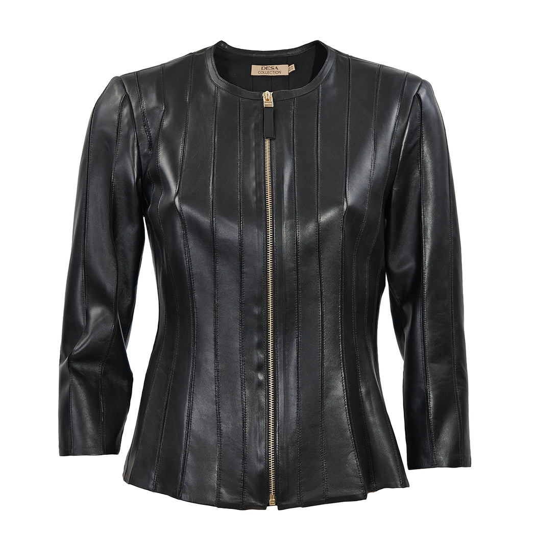 Siyah Menilis Kadın Panelli Deri Biker