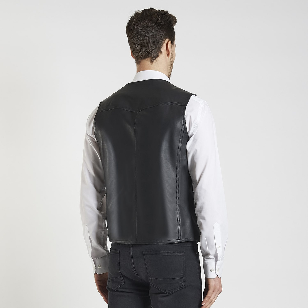 Siyah Pedro Erkek Deri Yelek