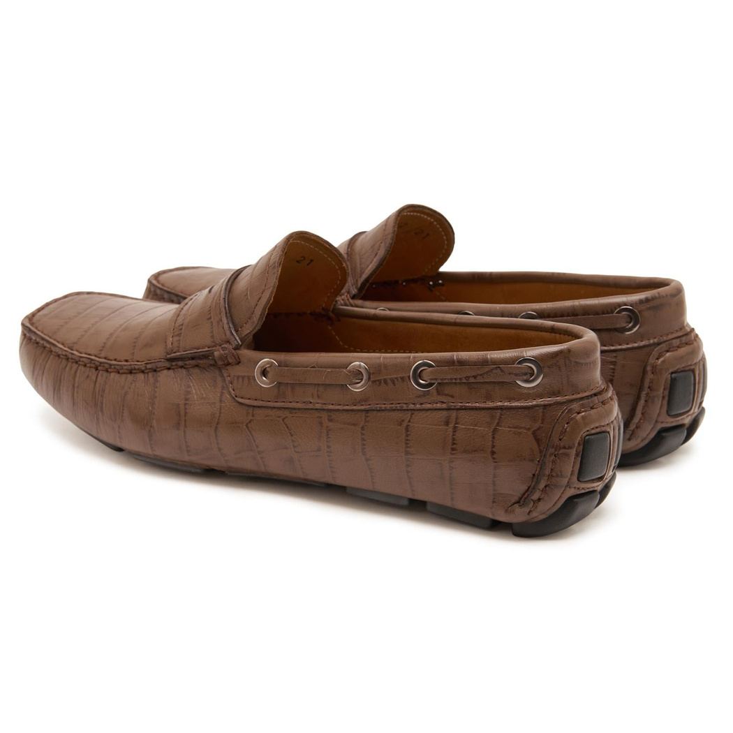 Stella Kahve Erkek Kroko Baskılı Deri Loafer