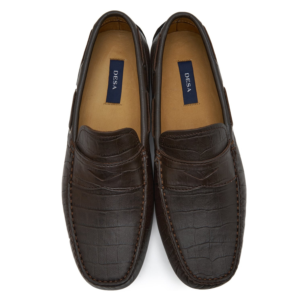 Stella Kahve Erkek Kroko Baskılı Deri Loafer