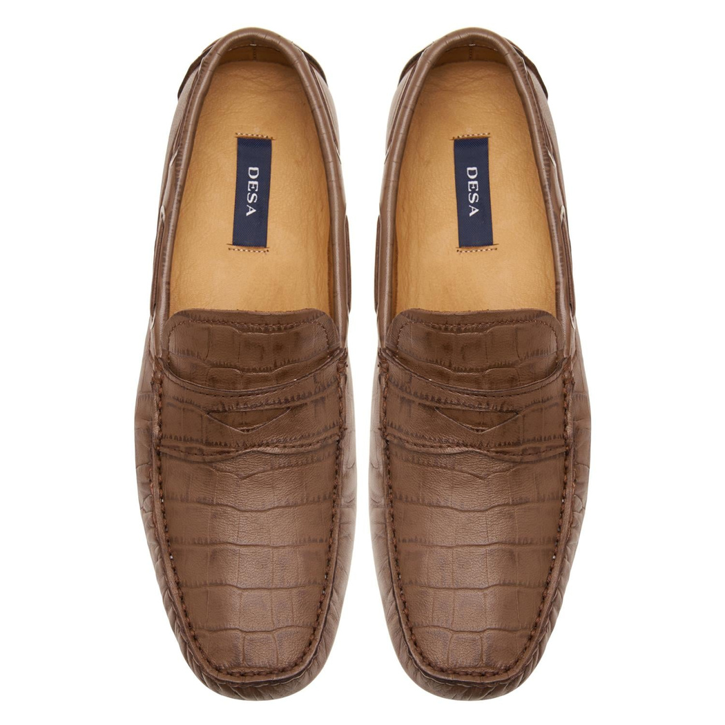 Stella Kahve Erkek Kroko Baskılı Deri Loafer