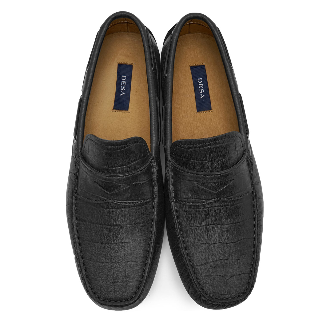 Stella Siyah Erkek Kroko Baskılı Deri Loafer