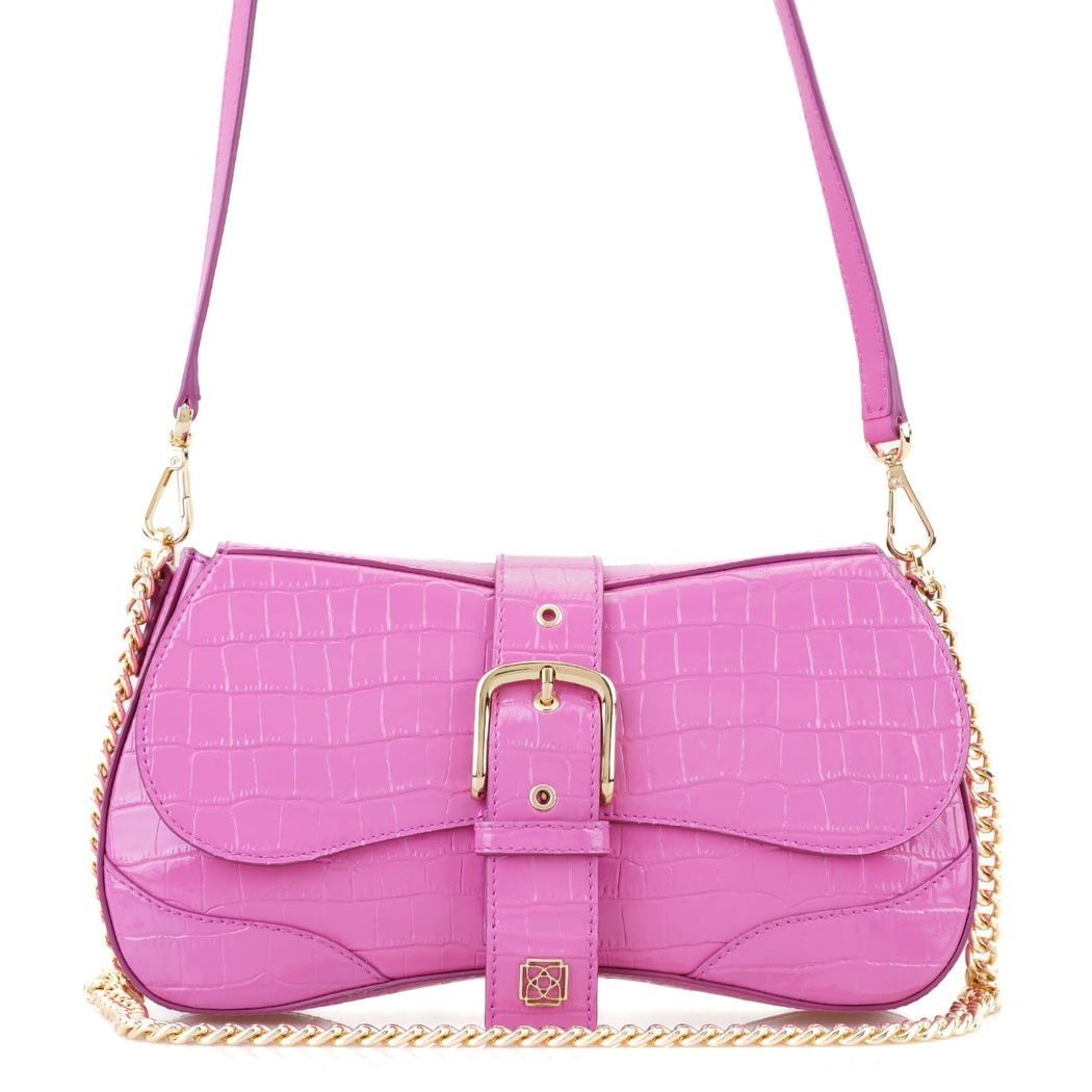 Stengel Pembe Kadın Kroko Baskılı Deri Omuz Çantası