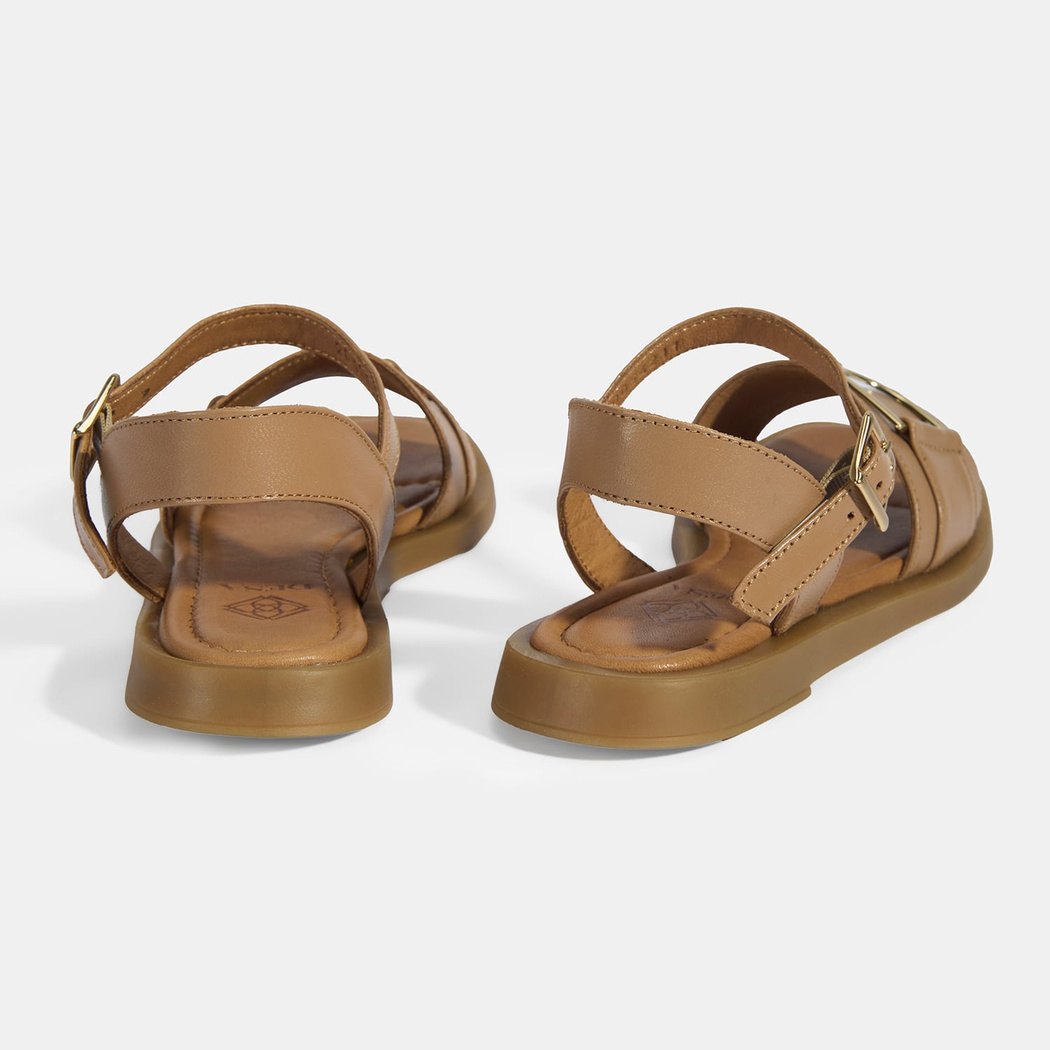 Taba Kadın Metal Aksesuarlı Ayarlanabilir Tokalı Deri Sandalet 