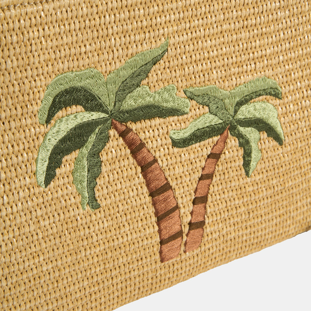 Taba Palmiye Nakışlı Hasır Clutch
