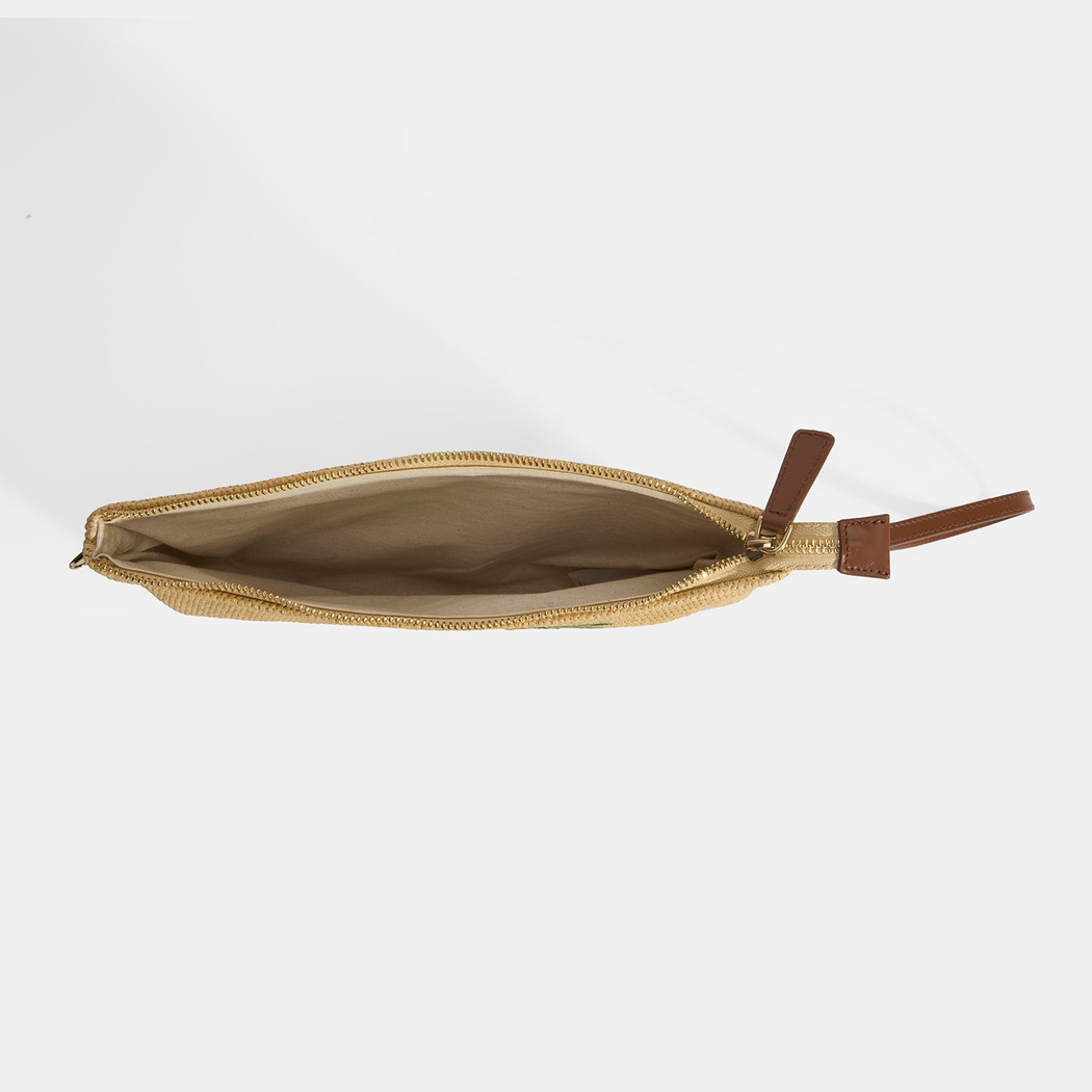 Taba Palmiye Nakışlı Hasır Clutch