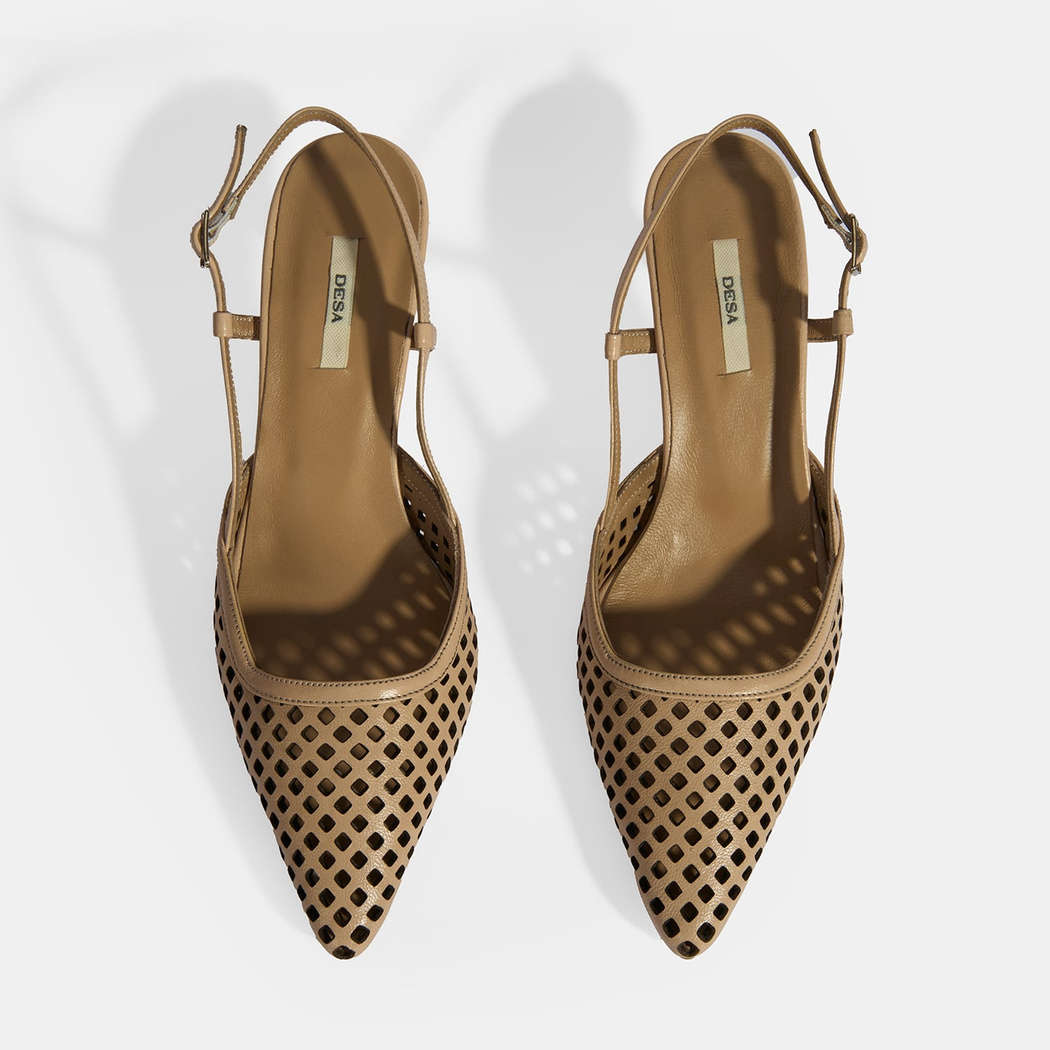 Ten Kadın Perforeli Slingback Deri Topuklu Ayakkabı