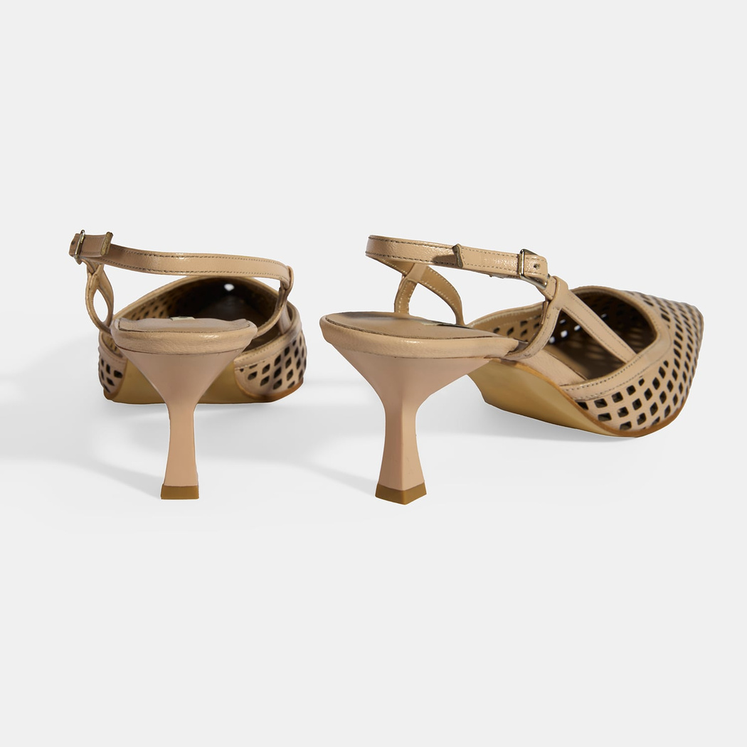 Ten Kadın Perforeli Slingback Deri Topuklu Ayakkabı