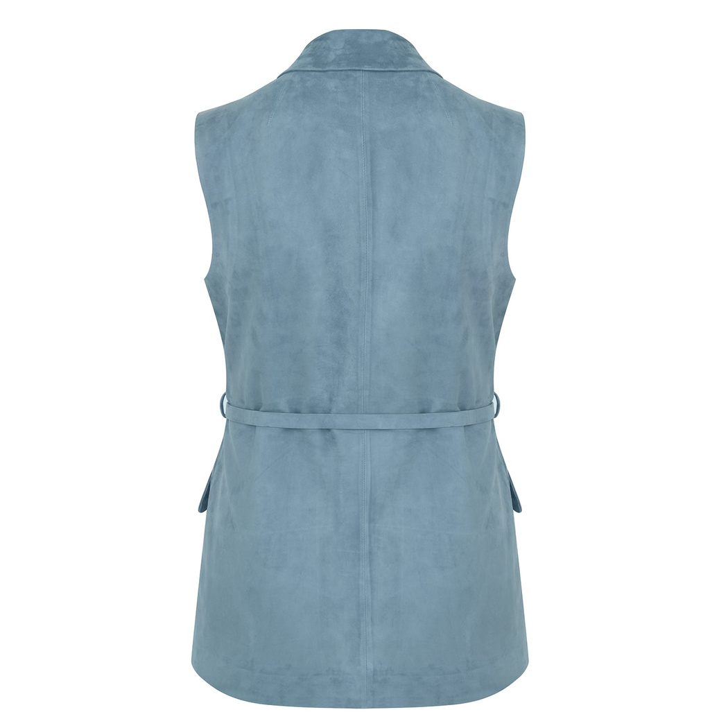 Teofila Mavi Kadın Süet Blazer Deri Yelek