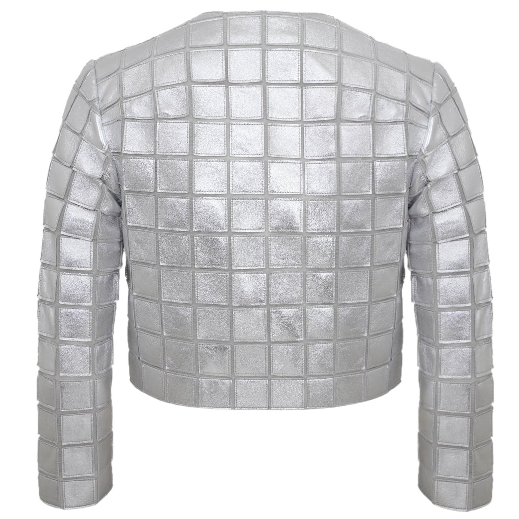 Terra Gümüş Kadın Panelli Deri Ceket