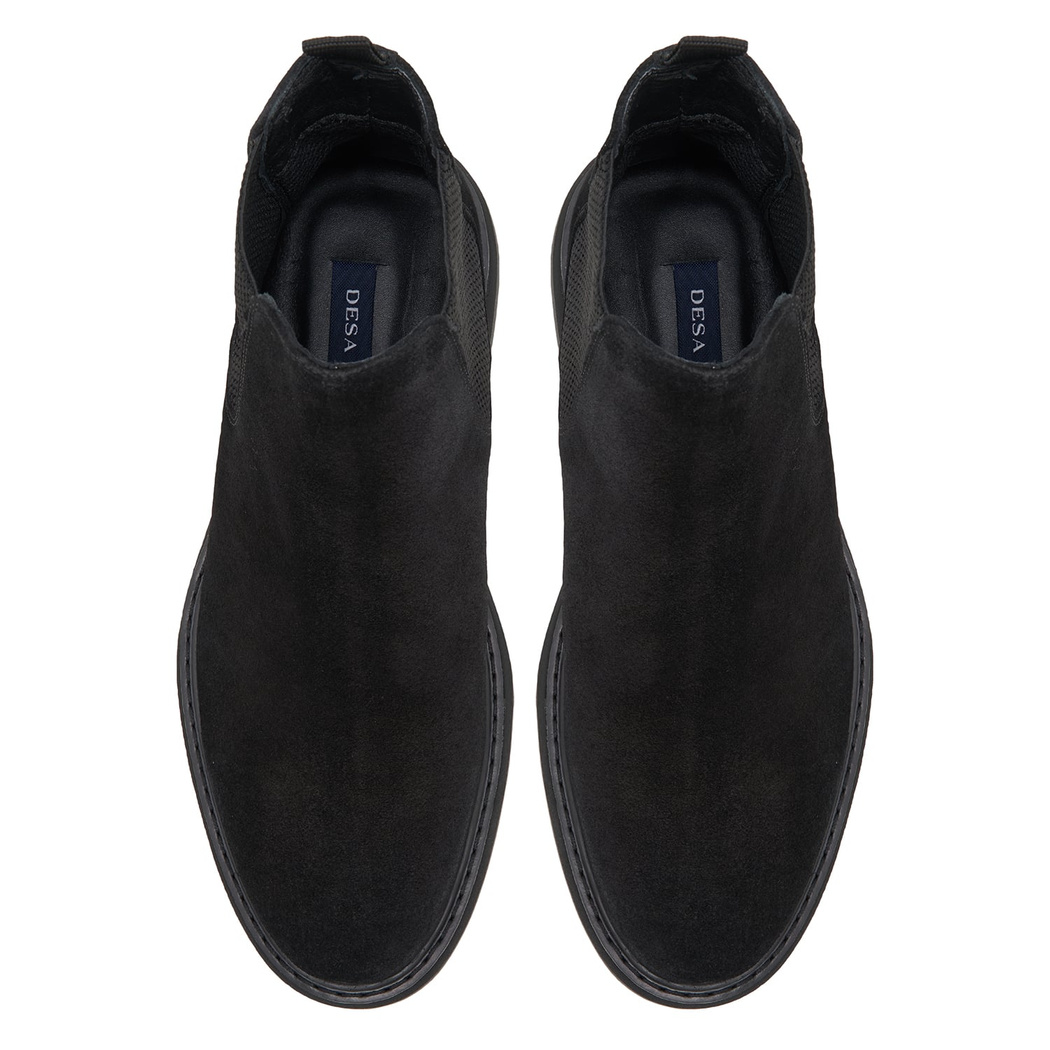 Tina Siyah Erkek Yandan Lastikli Süet Deri Chelsea Bot