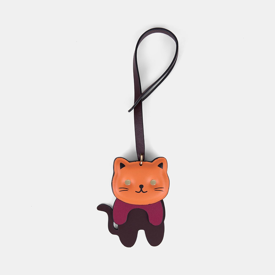 Turuncu Kedi Figürlü Deri Charm