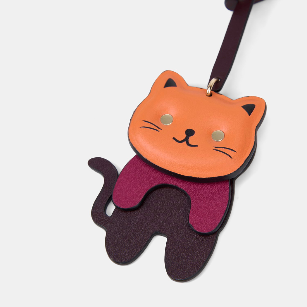 Turuncu Kedi Figürlü Deri Charm