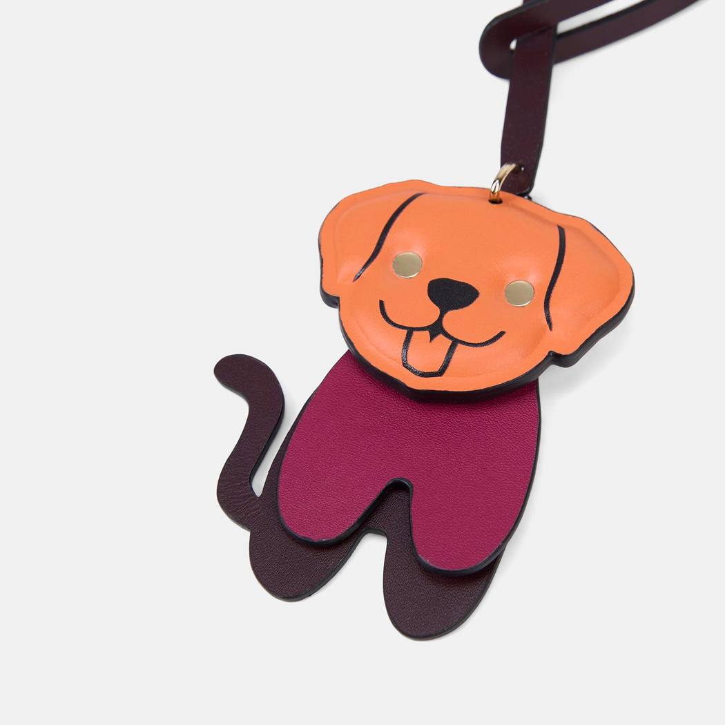 Turuncu Köpek Figürlü Deri Charm