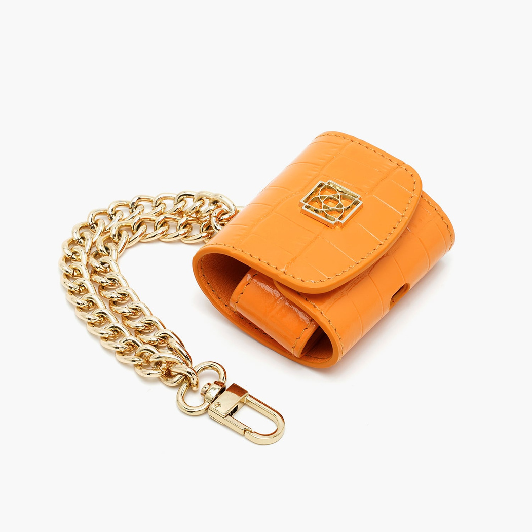 Turuncu Zincir Detaylı Deri Airpods Pro Kılıfı
