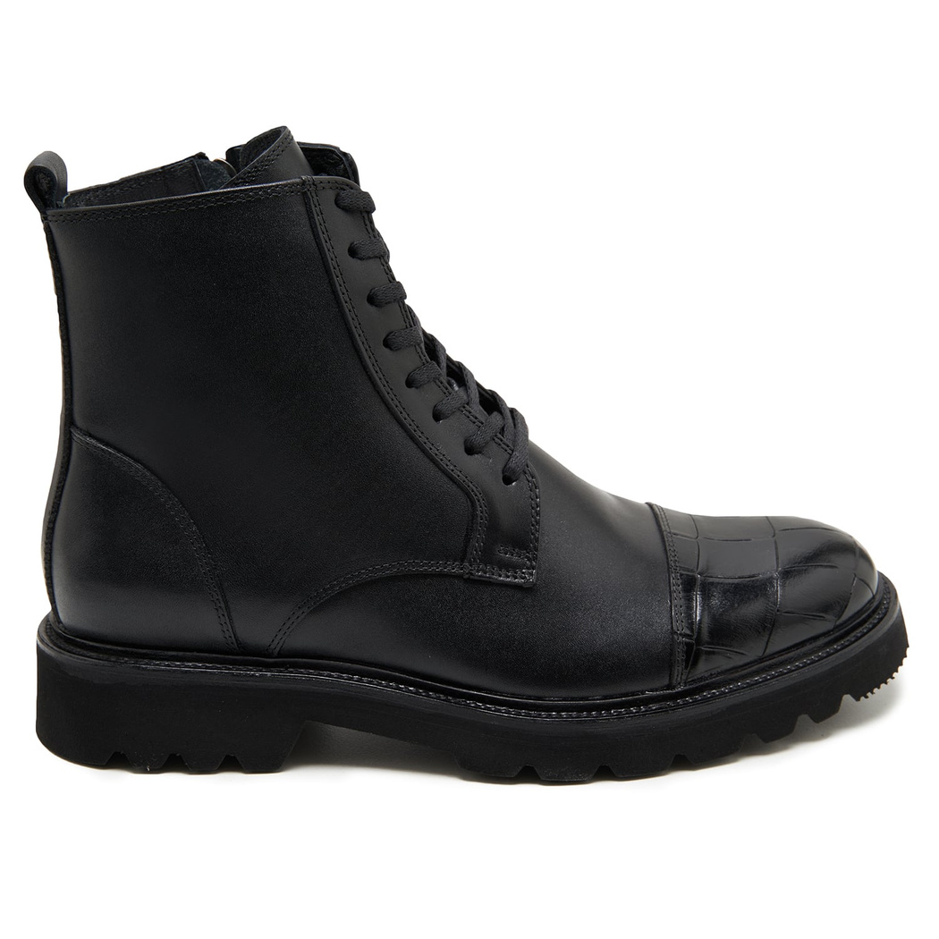 Vena Siyah Erkek Kroko Baskılı Deri Bot