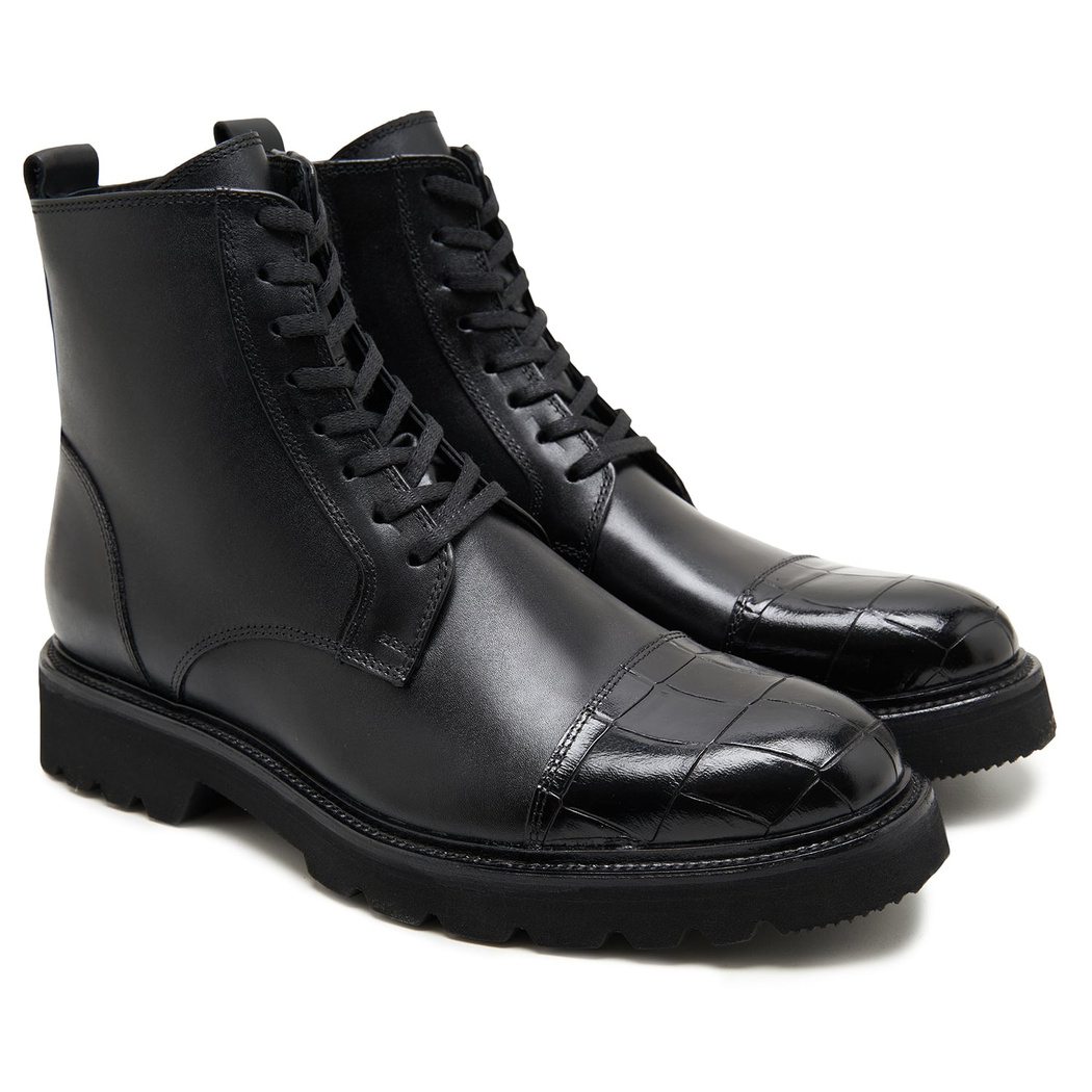 Vena Siyah Erkek Kroko Baskılı Deri Bot