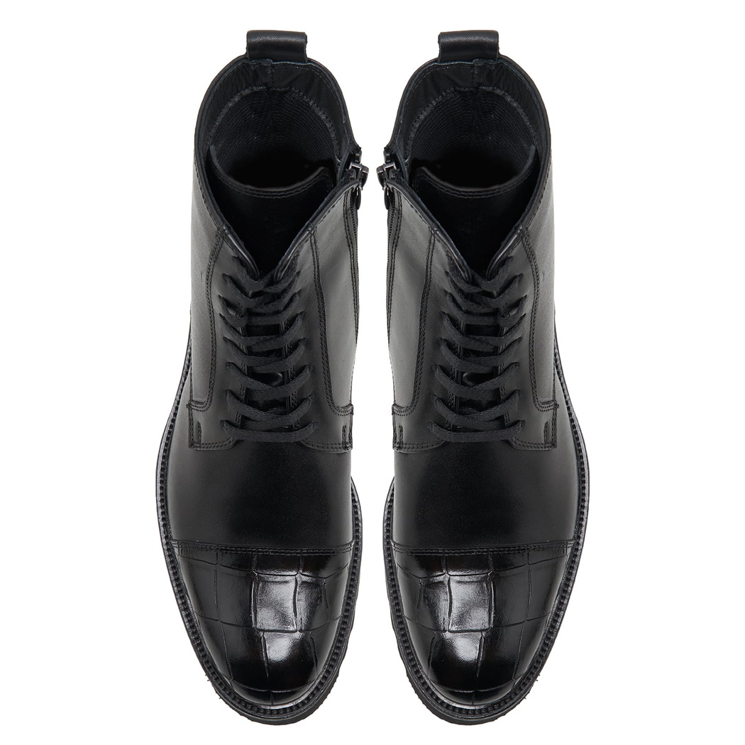 Vena Siyah Erkek Kroko Baskılı Deri Bot