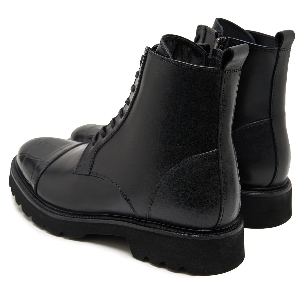 Vena Siyah Erkek Kroko Baskılı Deri Bot