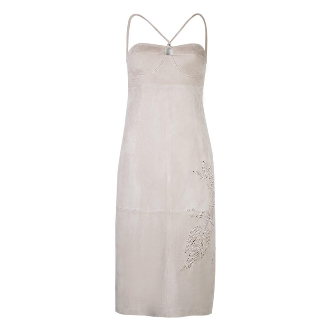 Verona Bej Kadın Nakışlı Süet Deri Elbise