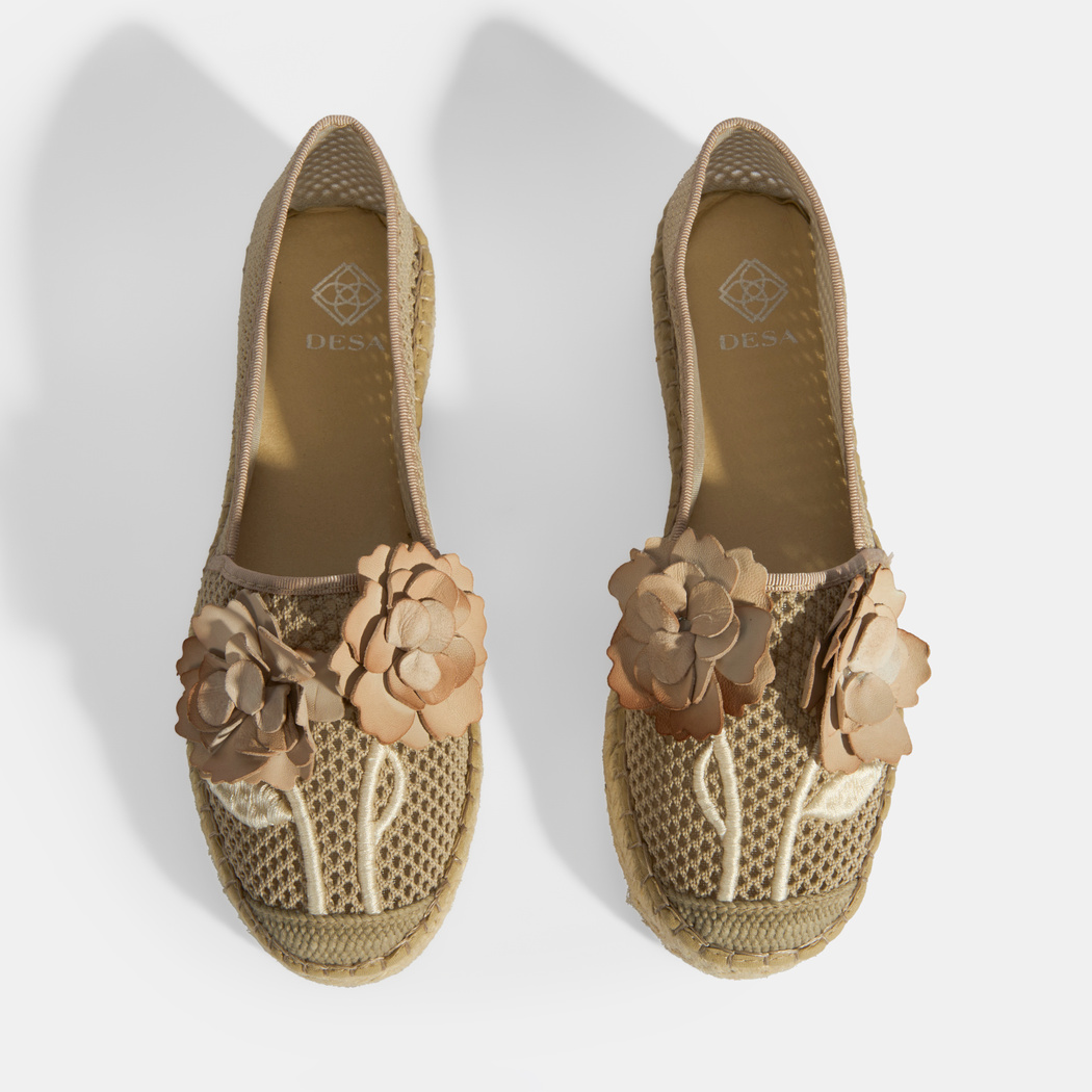 Vizon Kadın Çiçek Aksesuarlı File Detaylı Espadril