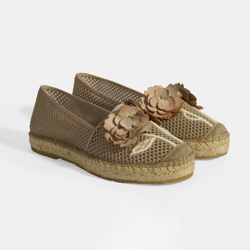 Vizon Kadın Çiçek Aksesuarlı File Detaylı Espadril