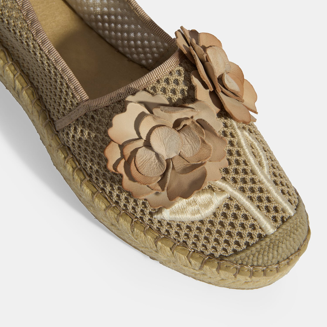 Vizon Kadın Çiçek Aksesuarlı File Detaylı Espadril