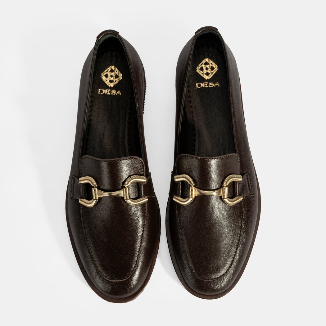 XXX Kadın Kahve Metal Toka Aksesuarlı Deri Loafer