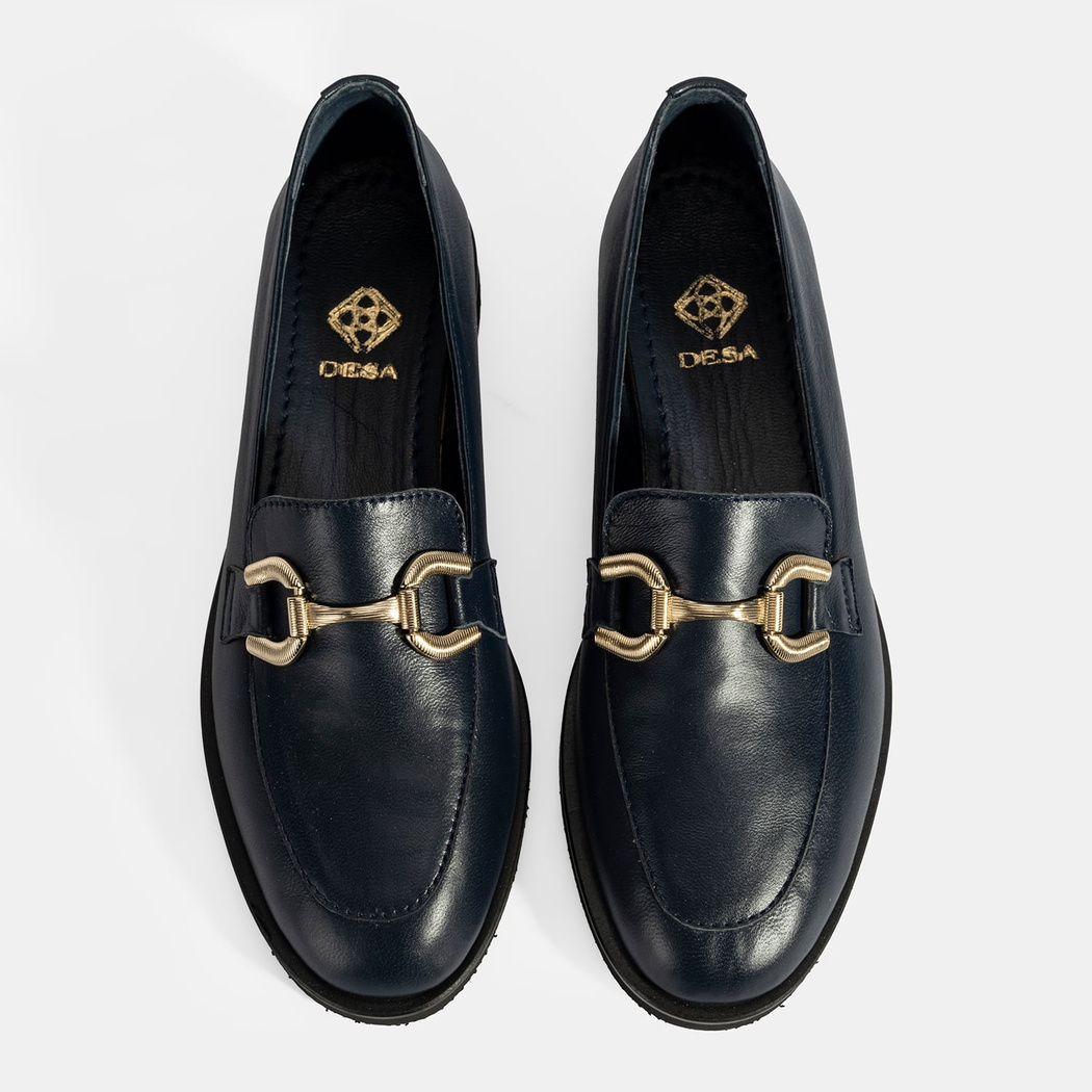 XXX Kadın Lacivert Metal Toka Aksesuarlı Deri Loafer