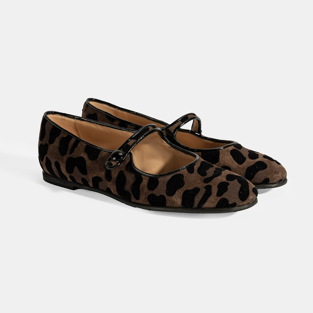 XXX Luca Grossi Kadın Kahve Leopar Mary Jane Süet Babet