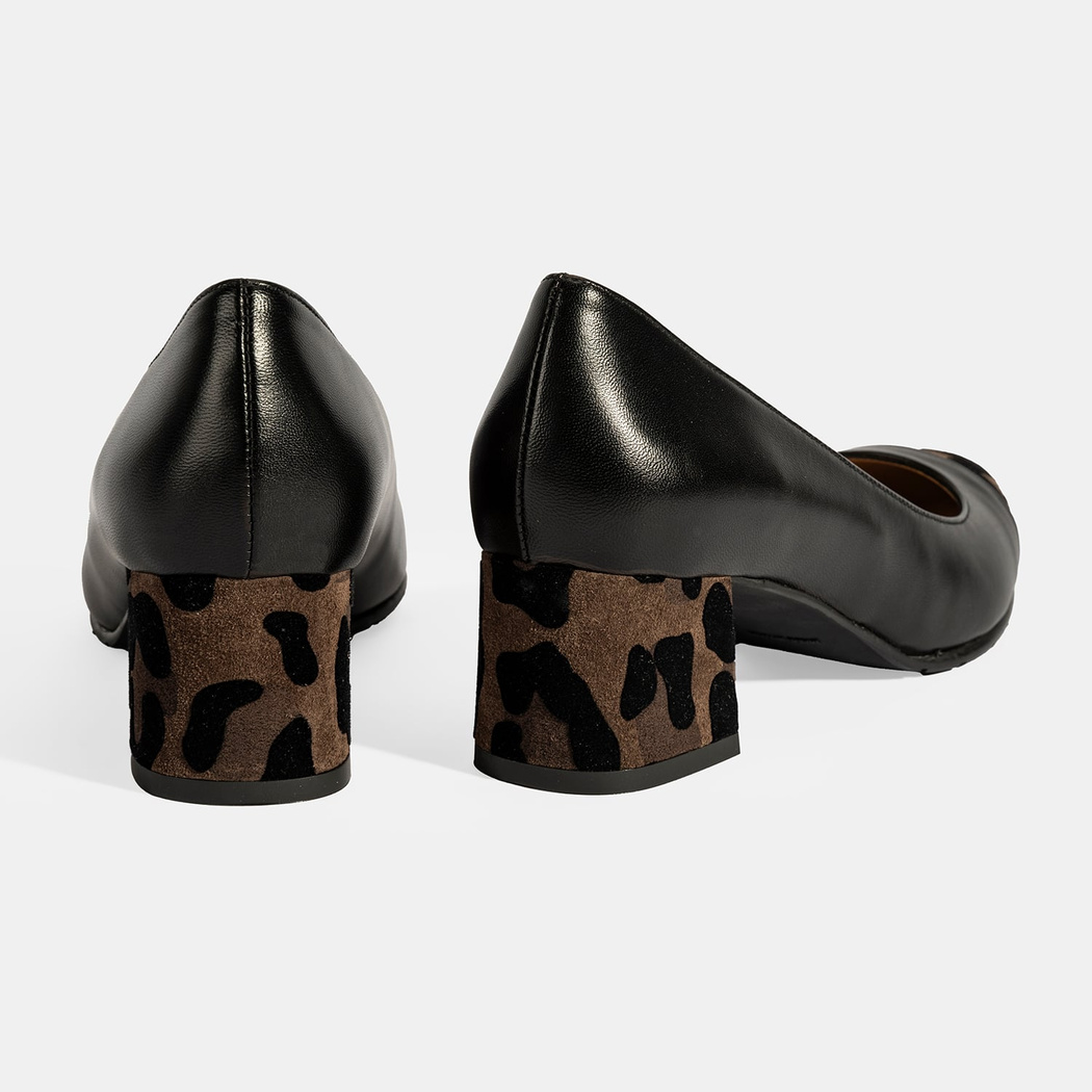 XXX Luca Grossi Kadın Siyah Leopar Detaylı Topuklu Deri Ayakkabı