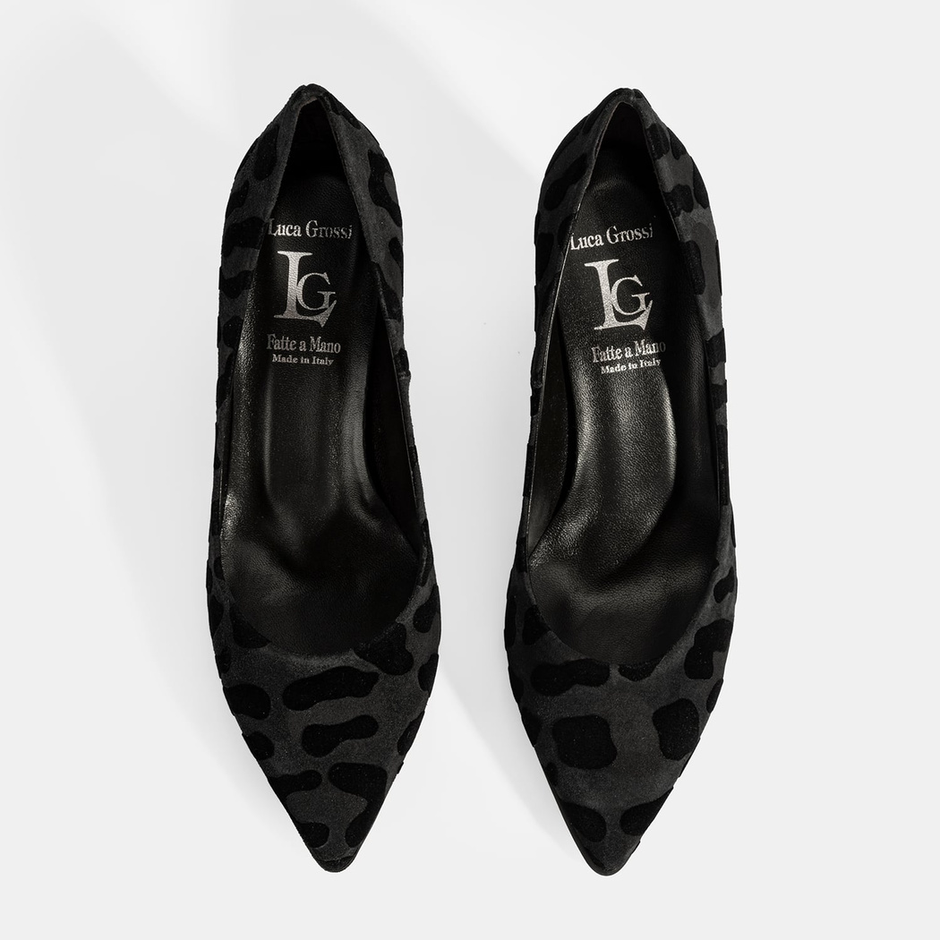 XXX Luca Grossi Kadın Siyah Leopar Topuklu Süet Klasik Ayakkabı