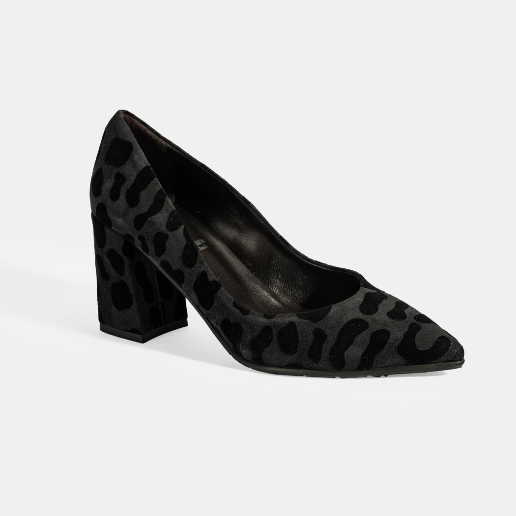 XXX Luca Grossi Kadın Siyah Leopar Topuklu Süet Klasik Ayakkabı