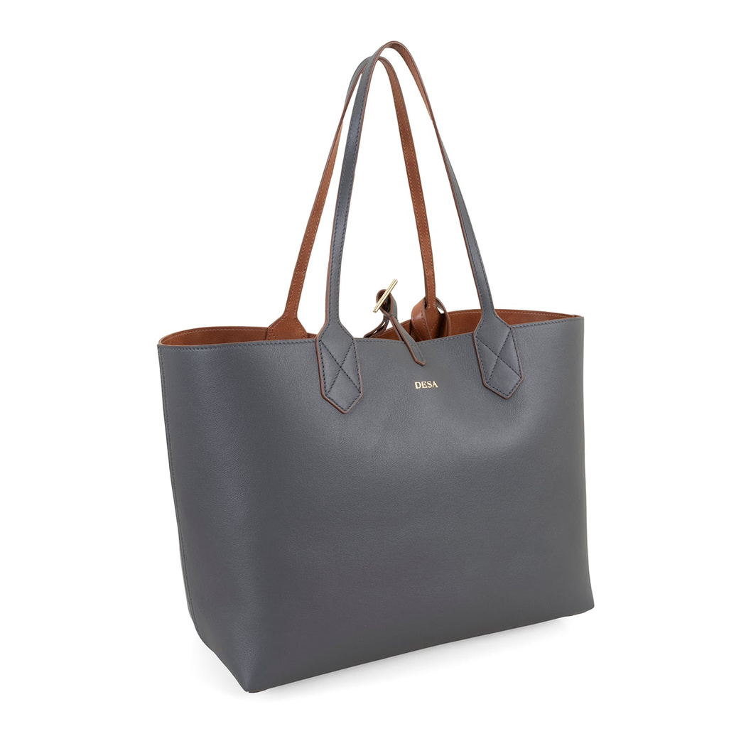 XXXEmely Gri Kadın Çift Taraflı Deri Omuz Çantası