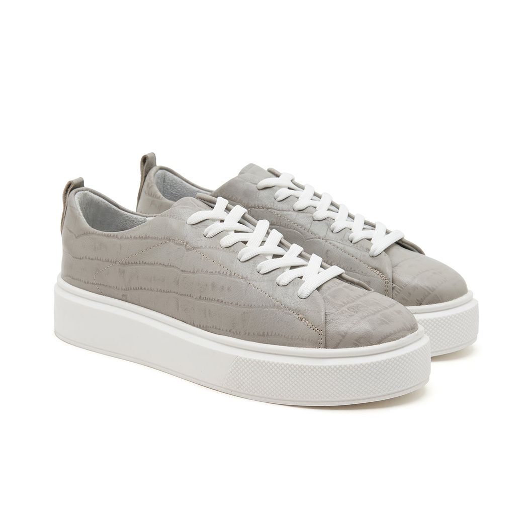 XXXHering Gri Kadın Kroko Baskılı Deri Spor Ayakkabı